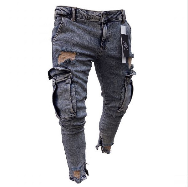 Duncan – Cargo-Jeans van Denim met Gaten voor Heren