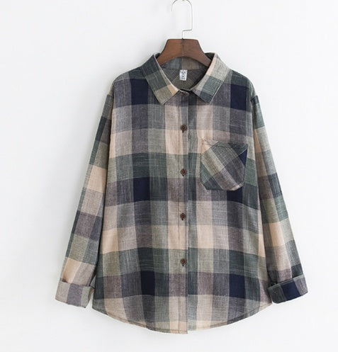 Pamela – Katoenen Blouse met Lange Mouwen en Ruitpatroon
