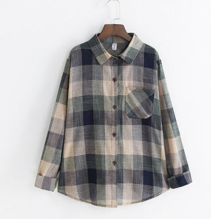 Pamela – Katoenen Blouse met Lange Mouwen en Ruitpatroon