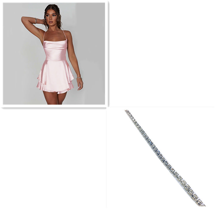 Lisa – Elegant Satijnen Jurk met Open Rug