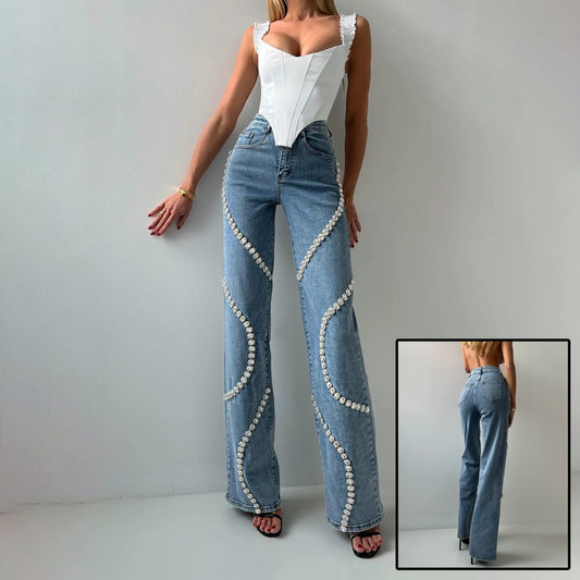 Phoebe – Rechte Damesjeans met Strass-Design