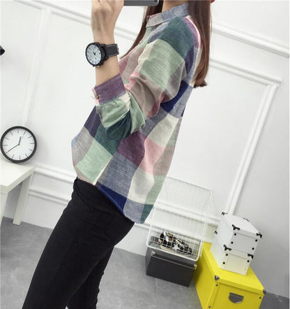 Denise – Vintage Geruite Blouse van Premium Vegan Katoen met Lange Mouwen