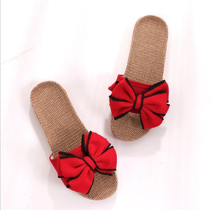 Julie – Zomerslipper met Strik en Platte Linnen