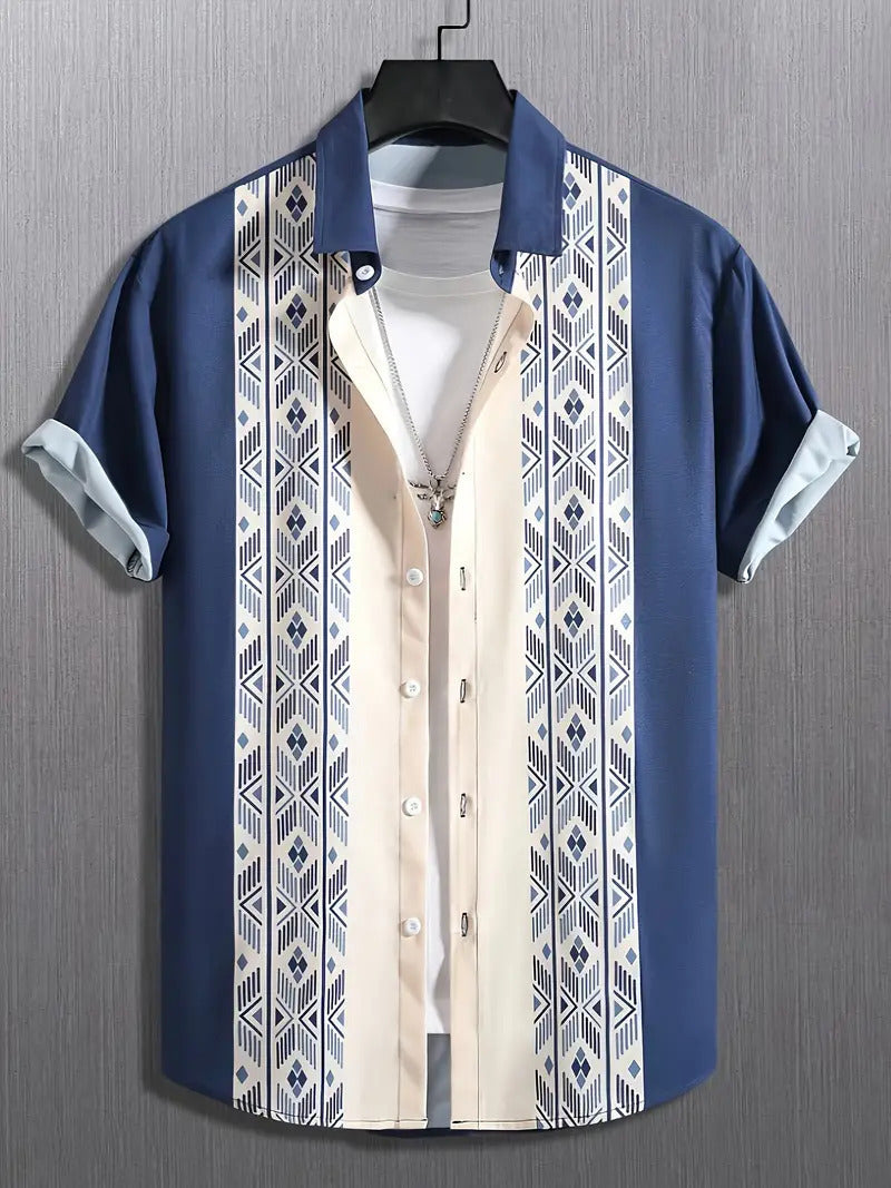 Steve – Casual Geometrisch Kortemouwen Shirt voor Heren