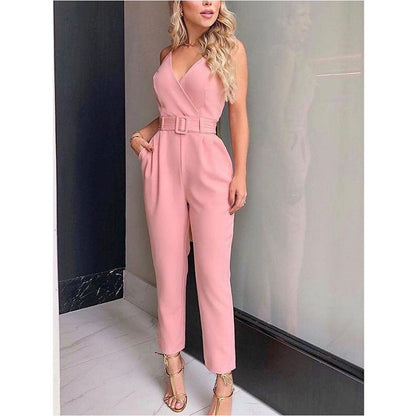 Sandra – Luxe Vegan Leren Jumpsuit met V-hals