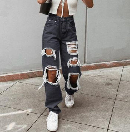 Anna – Smal gesneden damesjeans met scheuren