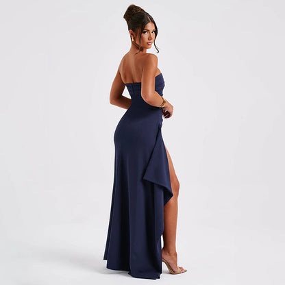 Anne – Strapless Langjurk met Split en Plissé voor Dames
