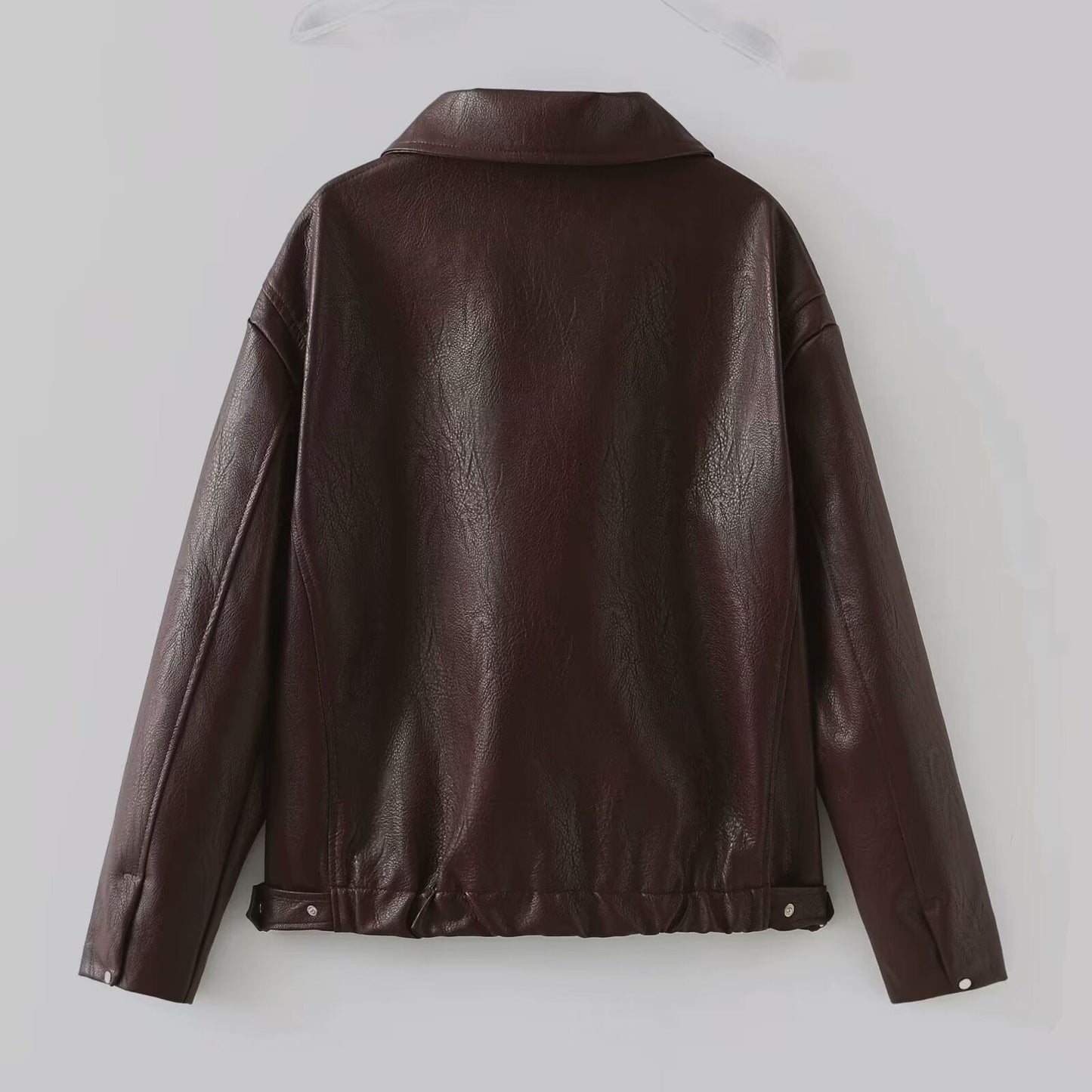 Natasha – Casual Lange Mouwen Jack met Revers en Rits van Vegan Leder