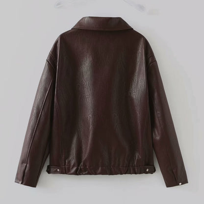 Natasha – Casual Lange Mouwen Jack met Revers en Rits van Vegan Leder