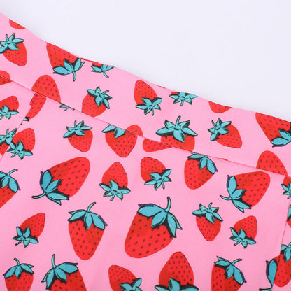 Donna – A-lijn Minirok met Kersenprint en Hoge Taille