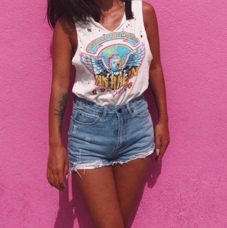 Sharon – Retro Dames-Jeans-Shorts met Rissen