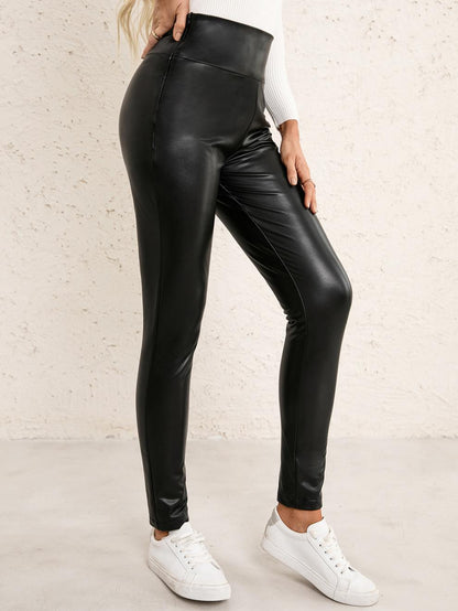 Brenda – Hoog getailleerde Stretch Slim Skinny Broek van vegan leer