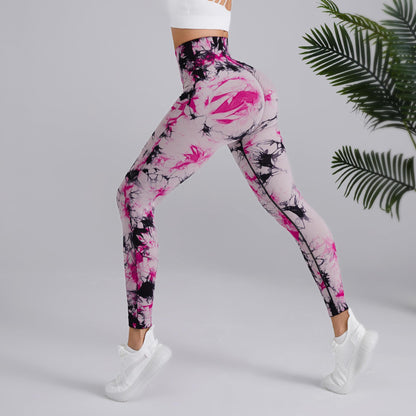 Linda – Hoog getailleerde naadloze yogabroek met batikprint voor dames