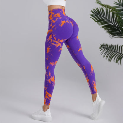 Linda – Hoog getailleerde naadloze yogabroek met batikprint voor dames