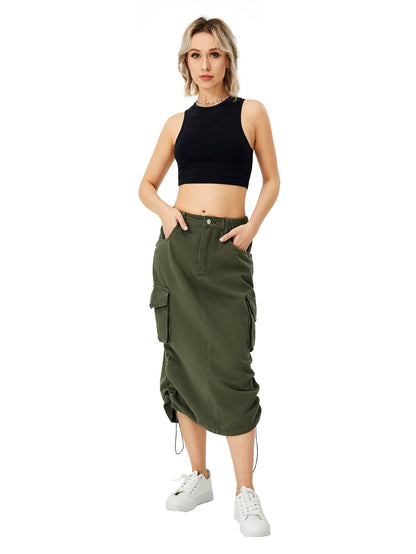 Amelia – Langer Cargo-Rock für Damen mit hohem Bund und Frontschlitz