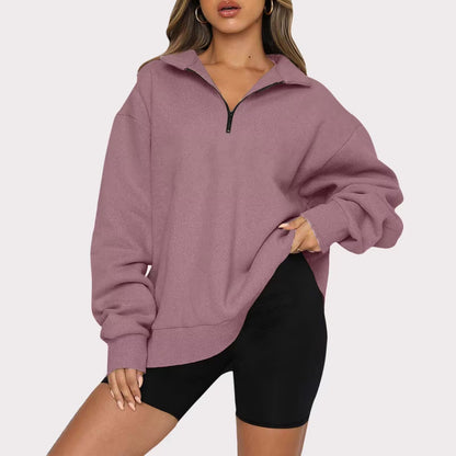 Megan – Losse Casual Sweatshirts met Rits en Omgeslagen Kraag