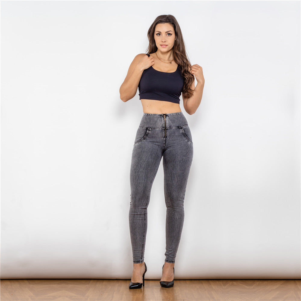 Kathleen – Hoog getailleerde grijze Jeggings met Push-Up effect en Anti-Cellulite functie