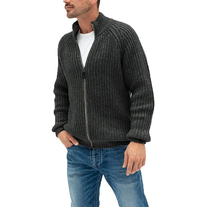 Tim – Pullover Cardigan met Rits en Opstaande Kraag in Effen Kleur