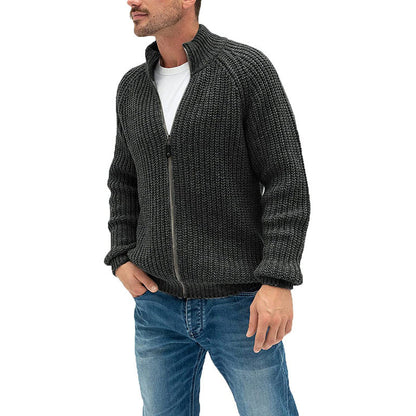 Tim – Pullover Cardigan met Rits en Opstaande Kraag in Effen Kleur