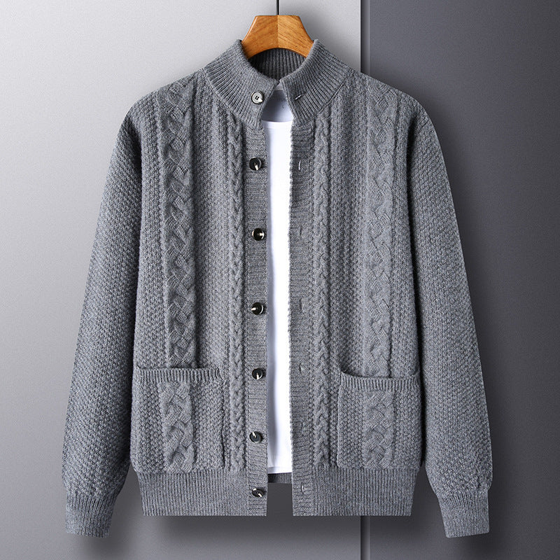 Leslie – Modieuze Jacquard Cardigan met Zakken voor Heren