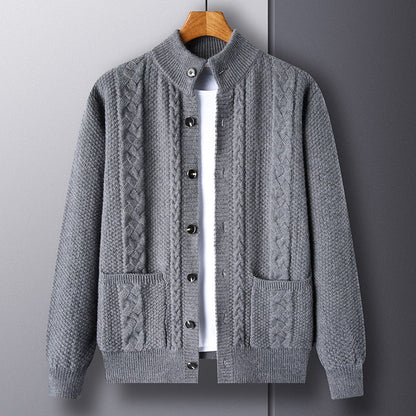 Leslie – Modieuze Jacquard Cardigan met Zakken voor Heren