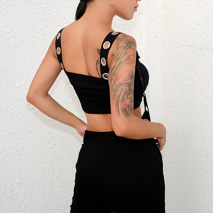 Gillian – Mouwloos Dames-Crop-Top met Opengewerkt Design