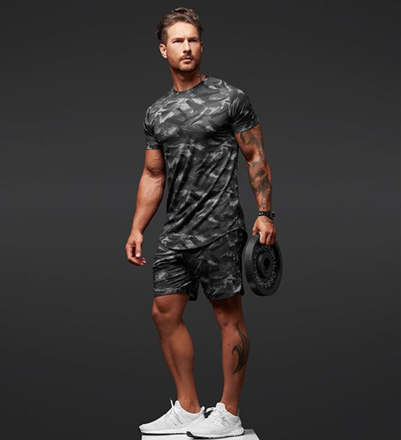 Jamie – Tweedelig Heren Korte Mouw Fitness Camouflage Sportset
