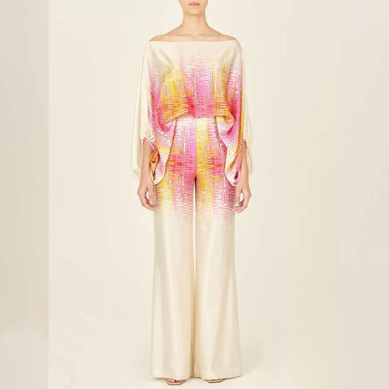 Sandra – Dames Set met Batwing Mouwen en Wijde Pijpen