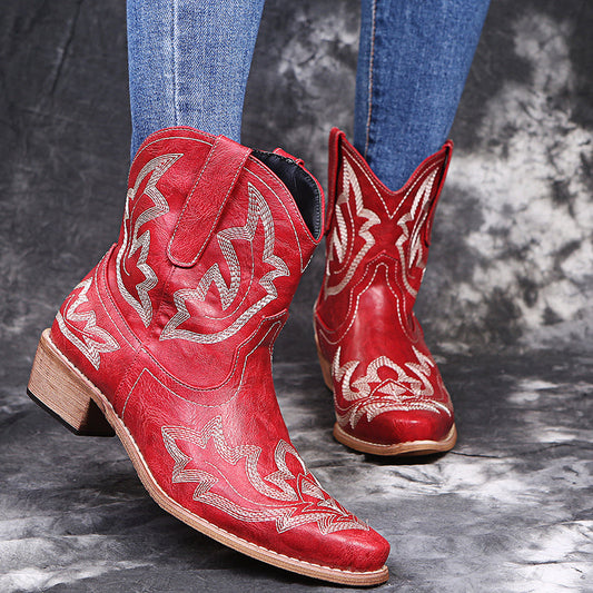 Sophie – Cowgirl-laarzen met borduurwerk en sleehak