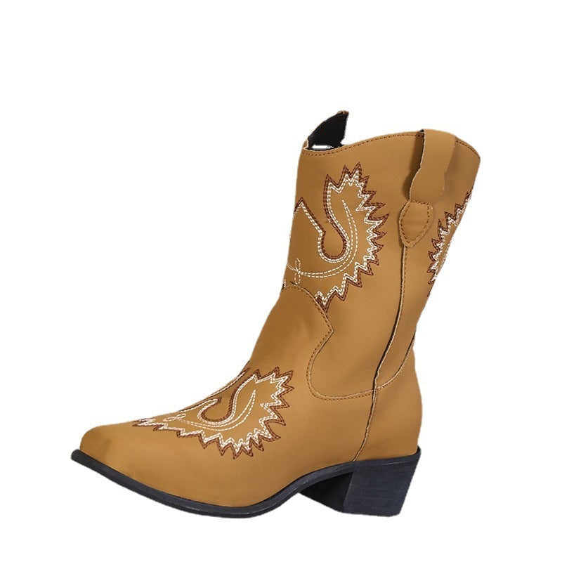 Emily – Bestikte Westernlaarzen met Stevige Hak