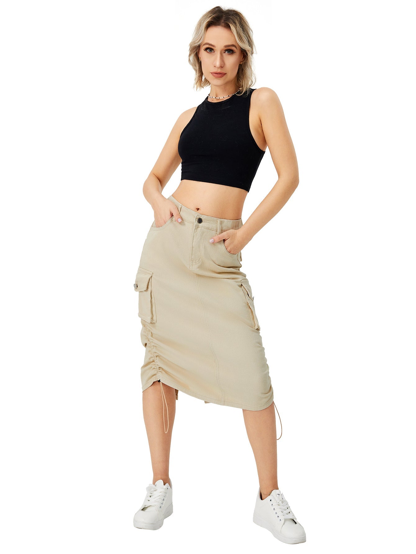 Amelia – Langer Cargo-Rock für Damen mit hohem Bund und Frontschlitz