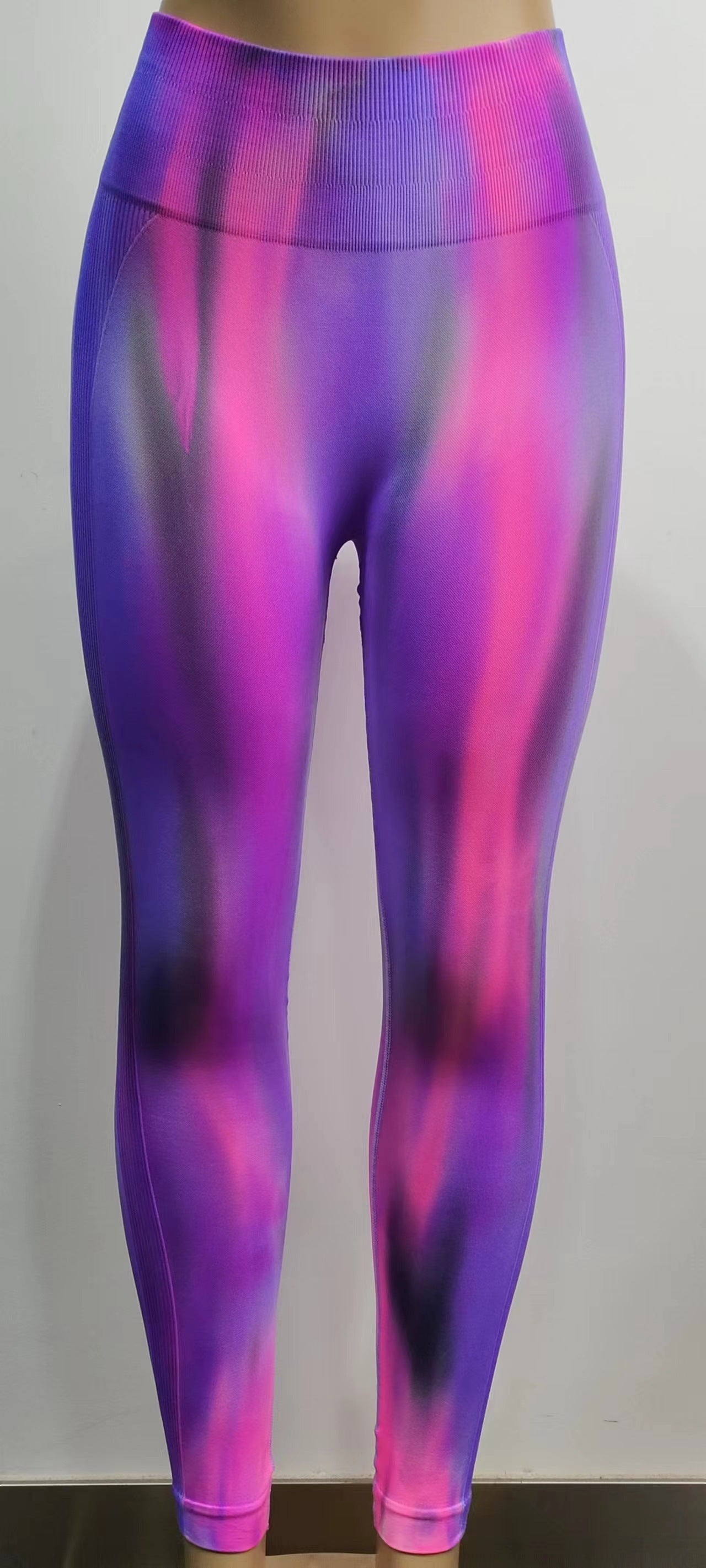 Adele – Nahtloze Hooggetailleerde Fitness Yoga Broeken met Aurora Tie-Dye Print voor Dames