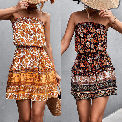 Ann – Mouwloos Bohemian Bloemenprint Jurk voor Zomerse Stranddagen