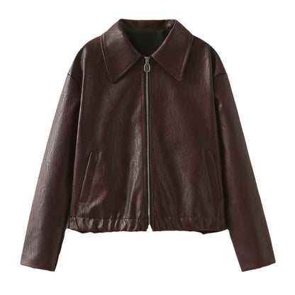Natasha – Casual Lange Mouwen Jack met Revers en Rits van Vegan Leder