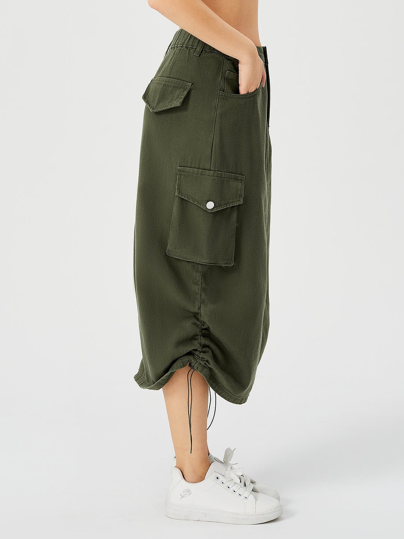 Amelia – Langer Cargo-Rock für Damen mit hohem Bund und Frontschlitz