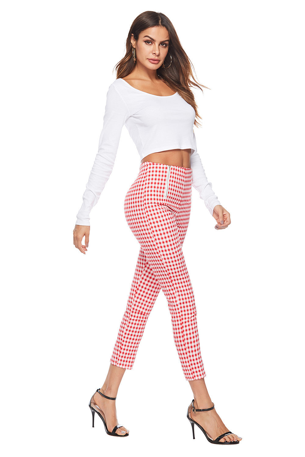 Deborah – Slimming Broek met Zwart-Wit Ruitpatroon