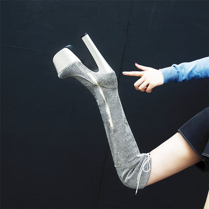 Jean – Sexy Enkellaarsjes met Glitters en Plateau