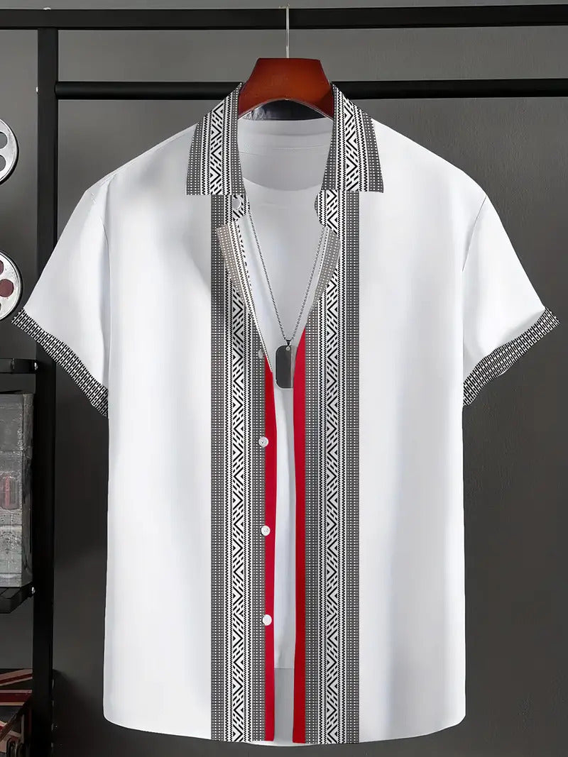 Steve – Casual Geometrisch Kortemouwen Shirt voor Heren