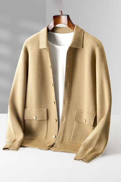 Elizabeth – Dikke Dames Cardigan van Wol met Polokraag in Effen Kleuren voor Herfst en Winter