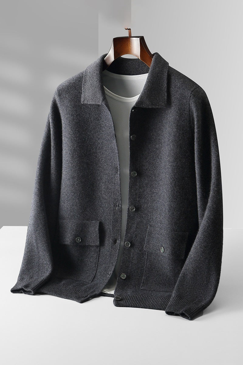 Elizabeth – Dikke Dames Cardigan van Wol met Polokraag in Effen Kleuren voor Herfst en Winter