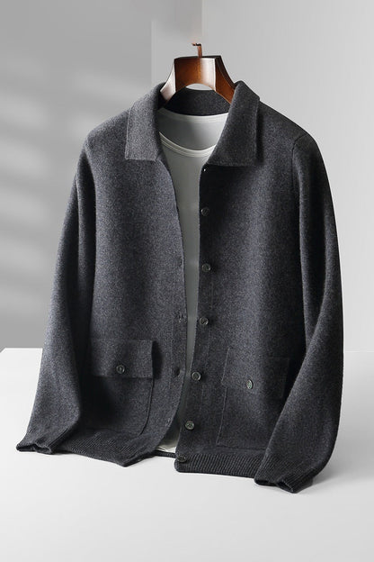 Elizabeth – Dikke Dames Cardigan van Wol met Polokraag in Effen Kleuren voor Herfst en Winter