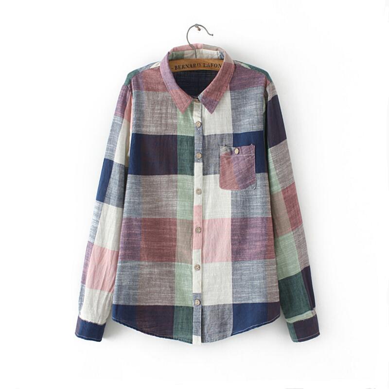 Denise – Vintage Geruite Blouse van Premium Vegan Katoen met Lange Mouwen