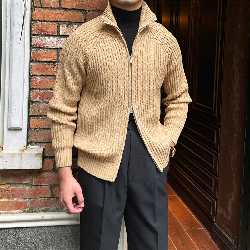 Adam – Klassieke Retro Slim Fit Cardigan met Opstaande Kraag