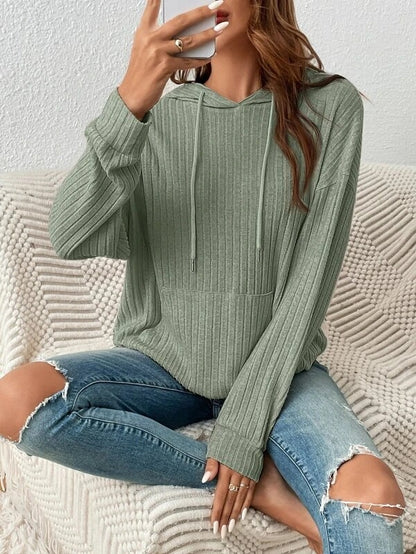 Amanda – Lange Mouwen Hoodie met Zakken en Ingezakte Strepen