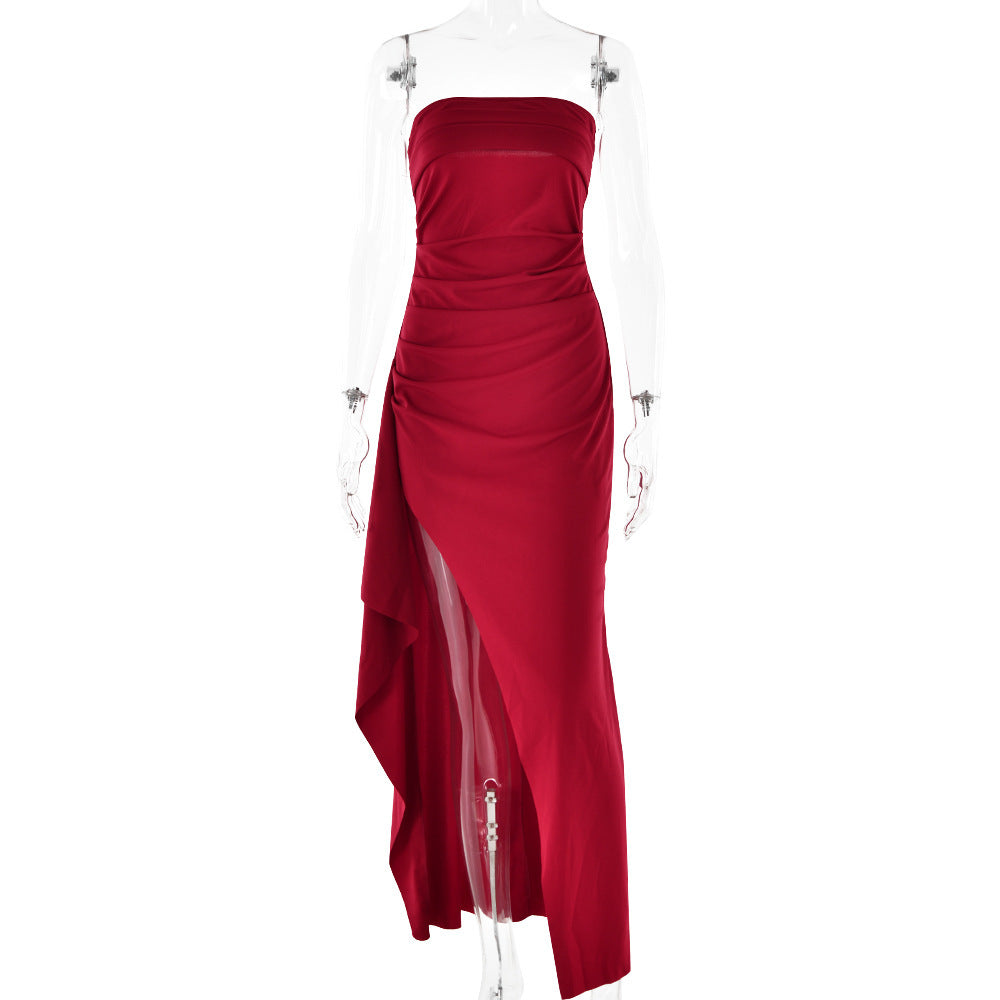 Anne – Strapless Langjurk met Split en Plissé voor Dames