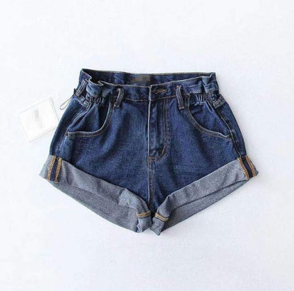 Mandy – Hoge Taille Denim-Shorts met Elastische Tailleband en Wijde Pijpen
