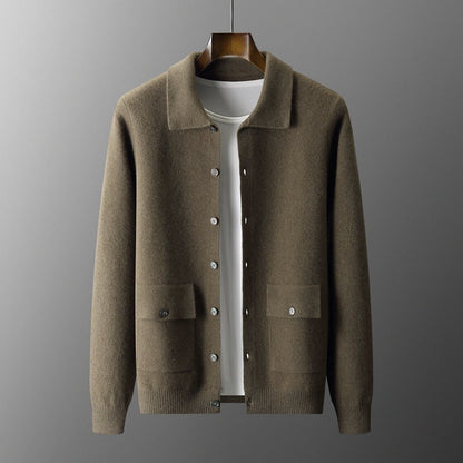 Elizabeth – Dikke Dames Cardigan van Wol met Polokraag in Effen Kleuren voor Herfst en Winter