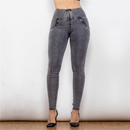 Kathleen – Hoog getailleerde grijze Jeggings met Push-Up effect en Anti-Cellulite functie
