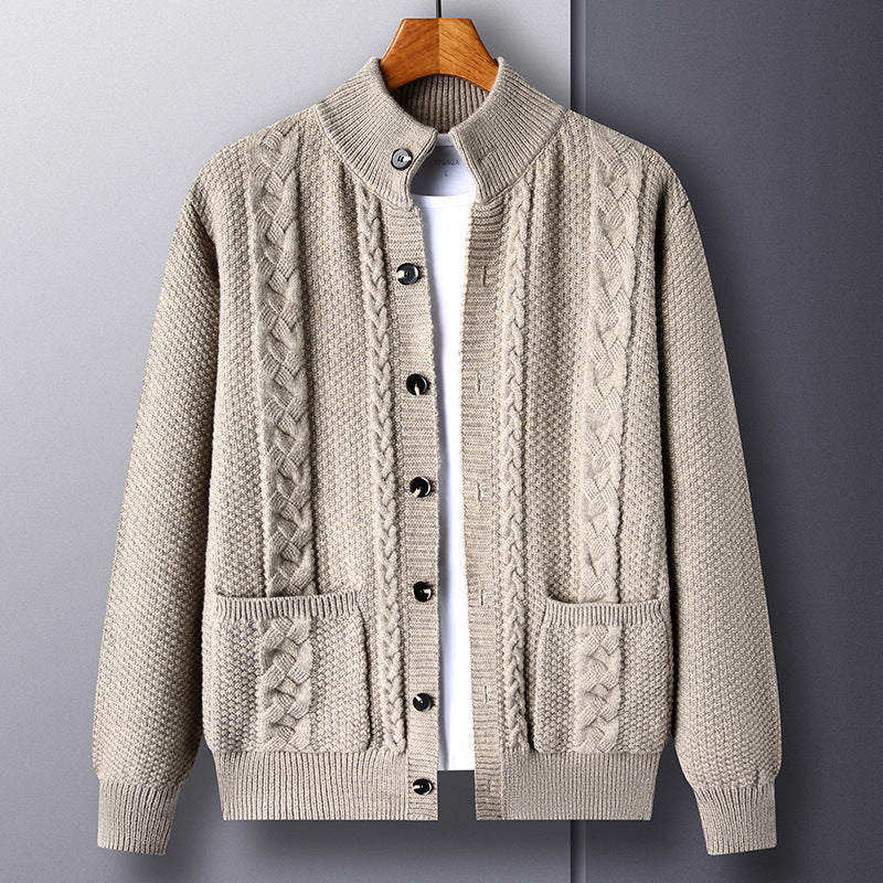 Leslie – Modieuze Jacquard Cardigan met Zakken voor Heren