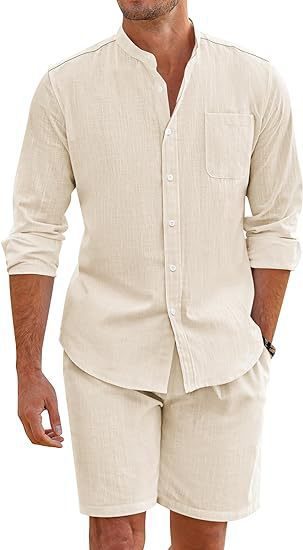 Callum – Zomer Twee-delige Polyester Overhemd met Lange Mouwen en Shorts